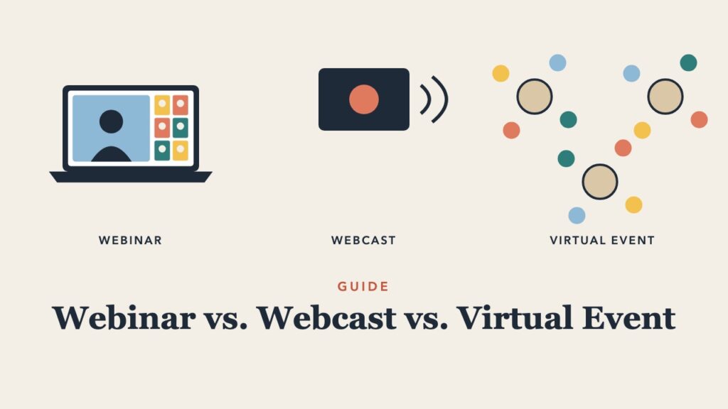 Illustration for the guide: Webinar vs. Webcast vs. Virtual Event